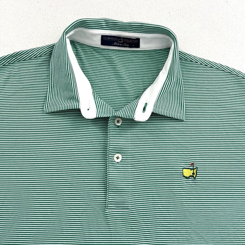 Masters Clubhouse Collection Green White Micro Stripe Golf Polo Shirt Italy L